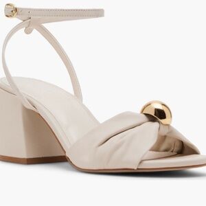 Steve Madden Caden Knotted Embellished Block-Heel Sandals Leather Bone 7